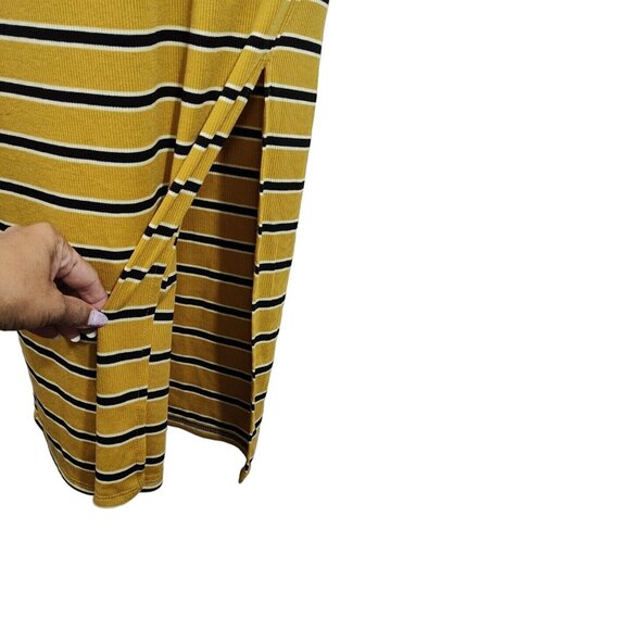 Lulus Black Brown Striped Midi Sheath Dress Mockneck Women Size M Sleeveless NEW - Picture 5 of 8